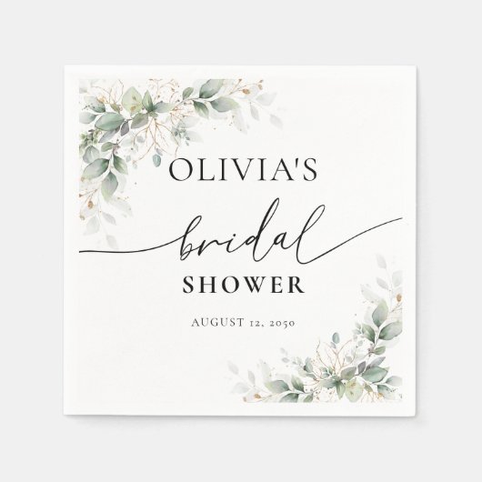 Serviette En Papier Eucalyptus Gold Fête des mariées Napkin (Devant)