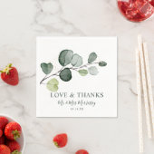 Serviette En Papier Eucalyptus Gold Splatter Amour et Merci (En situation)