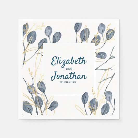 Serviette En Papier Eucalyptus Golden Garden Floral Mariage (Devant)