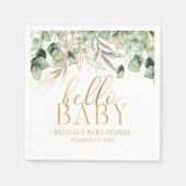 Serviette En Papier Eucalyptus Green Leaf & Gold Hello Baby (Devant)