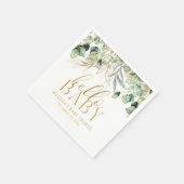 Serviette En Papier Eucalyptus Green Leaf & Gold Hello Baby (Coin)