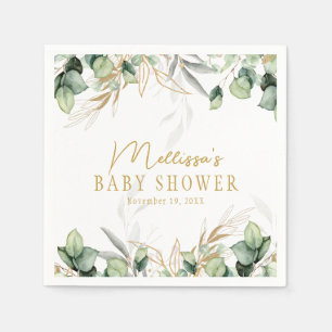 Serviette En Papier Eucalyptus Green Leaf vert & Baby shower or