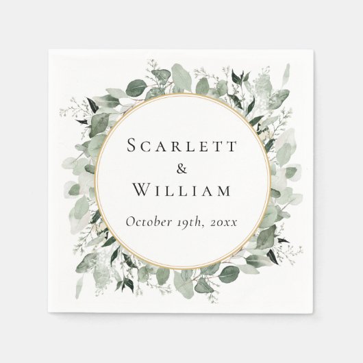 Serviette En Papier Eucalyptus Green Sage Gold Mariage vert (Devant)