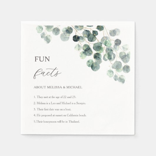 Serviette En Papier Eucalyptus Greenery Gold Fun Facts Wedding  (Devant)