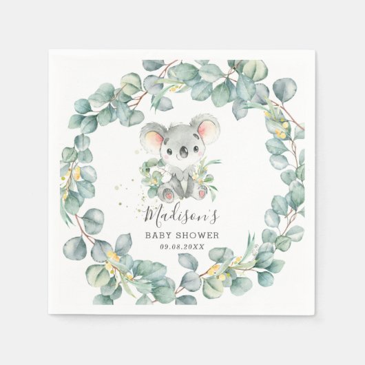Serviette En Papier Eucalyptus Greenery Koala Baby Boy Shower Birthday (Devant)