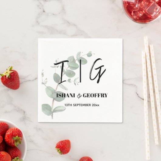 Serviette En Papier Eucalyptus Leaves Greenery Wedding (En situation)