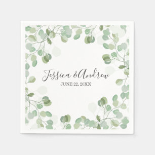Serviette En Papier Eucalyptus Mariage Napkin Botanique Personnalisé