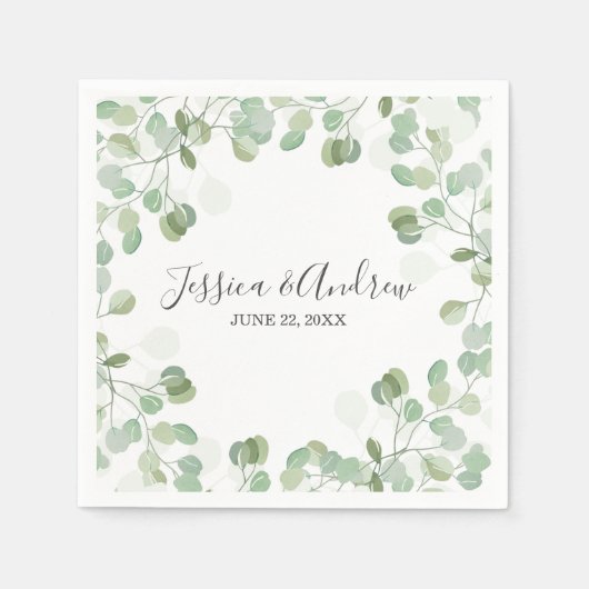 Serviette En Papier Eucalyptus Mariage Napkin Botanique Personnalisé (Devant)
