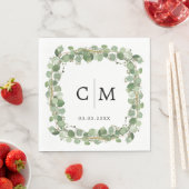 Serviette En Papier Eucalyptus Moderne Calligraphie Monogramme Mariage (En situation)