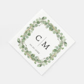 Serviette En Papier Eucalyptus Moderne Calligraphie Monogramme Mariage (Coin)