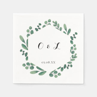 Serviette En Papier Eucalyptus Moderne Calligraphie Monogramme Mariage