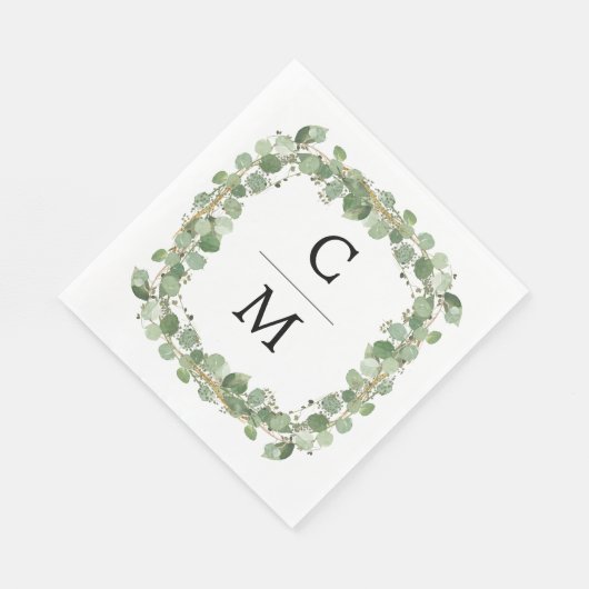 Serviette En Papier Eucalyptus Moderne Calligraphie Monogramme Mariage (Coin)