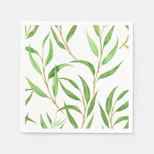 Serviette En Papier Eucalyptus motif aquarelle sur blanc (Devant)