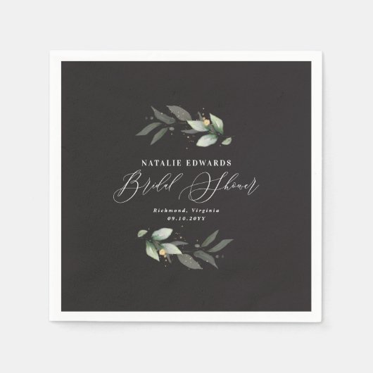 Serviette En Papier Eucalyptus noir or élégant douche nuptiale (Devant)