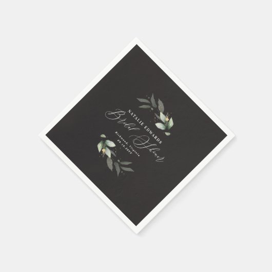Serviette En Papier Eucalyptus or noir élégant shower de mariage (Coin)