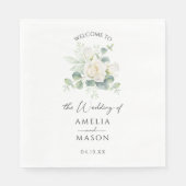 Serviette En Papier Eucalyptus Rose Floral White Paper Wedding  (Devant)