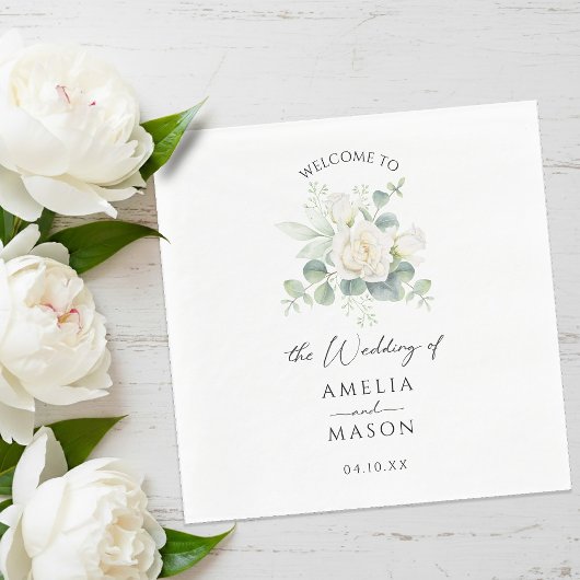 Serviette En Papier Eucalyptus Rose Floral White Paper Wedding 