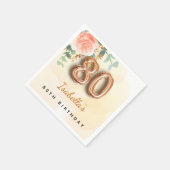 Serviette En Papier eucalyptus rose or fleuri nom 80e anniversaire (Coin)