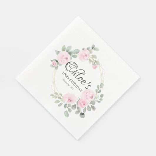Serviette En Papier Eucalyptus Rose Rose Floral 100e fête d'anniversai (Coin)
