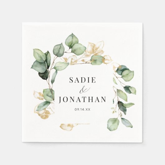 Serviette En Papier Eucalyptus Rustic Gold Botanical Mariage (Devant)