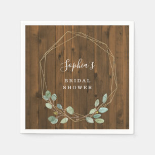 Serviette En Papier Eucalyptus Rustique   Douce Mariée Géométrique Or
