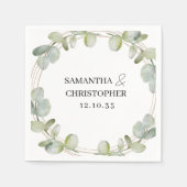 Serviette En Papier Eucalyptus Rustique Mariage vert et or (Devant)