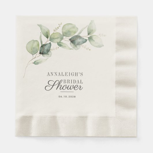 Serviette En Papier Eucalyptus Rustique Script Fête des mariées Verdur (Devant)