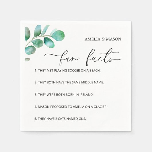 Serviette En Papier Eucalyptus Script Calligraphy Fun Facts Wedding (Devant)