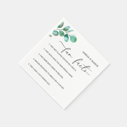 Serviette En Papier Eucalyptus Script Calligraphy Fun Facts Wedding (Coin)