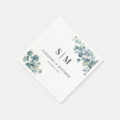 Serviette En Papier Eucalyptus Simple Élégant Couple Initiales Mariage (Coin)