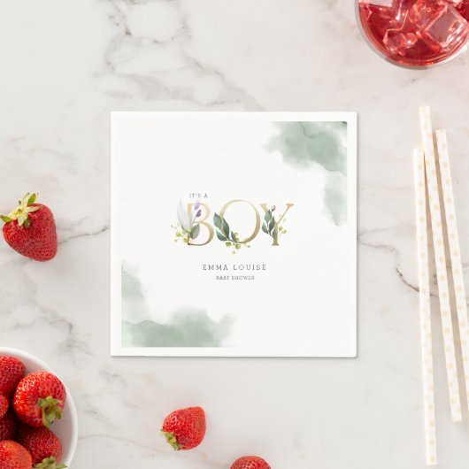 Serviette En Papier Eucalyptus verdoyant C'est un Baby shower garçon (En situation)