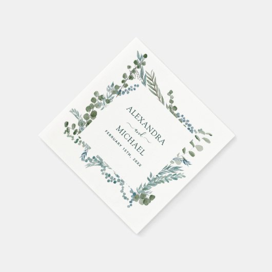 Serviette En Papier Eucalyptus Verdure Aquarelle Mariage botanique (Coin)