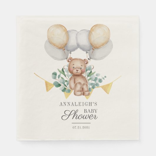 Serviette En Papier Eucalyptus verdure Baby shower de l'ours d'attente (Devant)