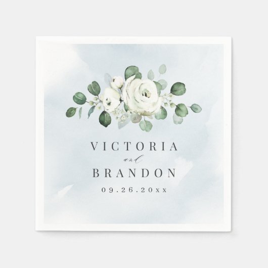 Serviette En Papier Eucalyptus Verdure blanc floral rustique mariage (Devant)