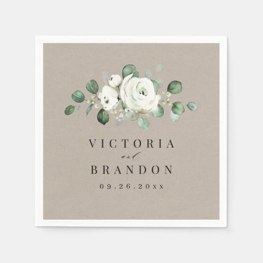 Serviette En Papier Eucalyptus Verdure blanc floral rustique mariage (Devant)