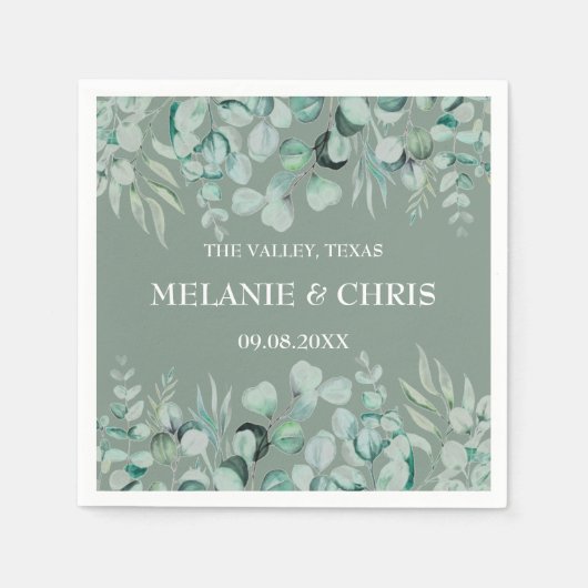 Serviette En Papier Eucalyptus Verdure Custom Boho Rustique Mariage (Devant)
