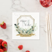 Serviette En Papier Eucalyptus Verdure Élégant Mariage Gold Crest (En situation)