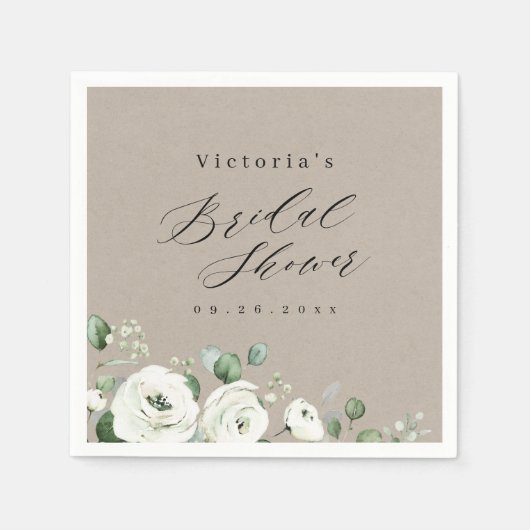 Serviette En Papier Eucalyptus Verdure fleurie rustique nuptiale douch (Devant)