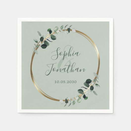 Serviette En Papier Eucalyptus Verdure Gold Sage Mariage personnalisé (Devant)