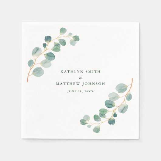 Serviette En Papier Eucalyptus Verdure Moderne Élégant Mariage d'été (Devant)
