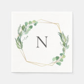 Serviette En Papier Eucalyptus Verdure Monogram Gold Frame Mariage (Devant)