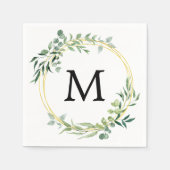 Serviette En Papier Eucalyptus Verdure Monogramme Mariage Vert Or (Devant)