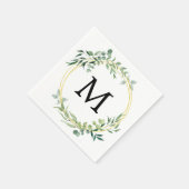 Serviette En Papier Eucalyptus Verdure Monogramme Mariage Vert Or (Coin)