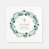 Serviette En Papier Eucalyptus verdure Wreath Gold Cross Baptême (Devant)