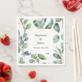 Serviette En Papier Eucalyptus Vert Dusty Bleu Art Simple Mariage (En situation)