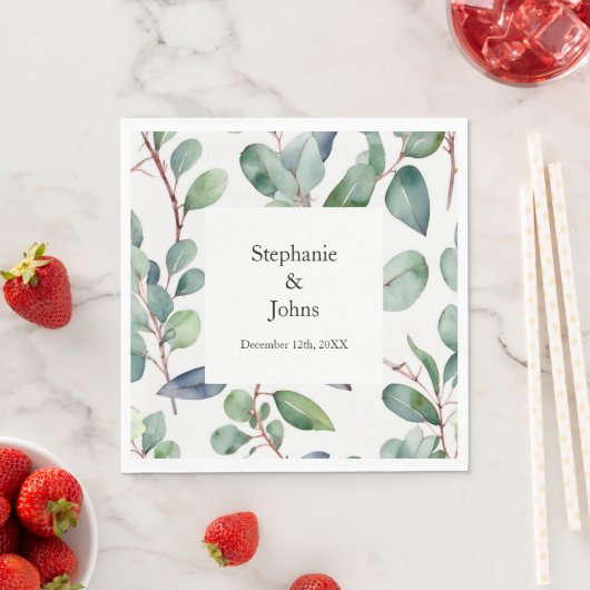 Serviette En Papier Eucalyptus Vert Dusty Bleu Art Simple Mariage (En situation)