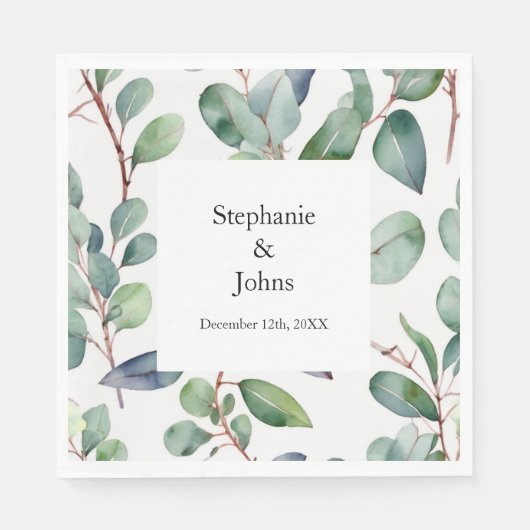 Serviette En Papier Eucalyptus Vert Dusty Bleu Art Simple Mariage (Devant)