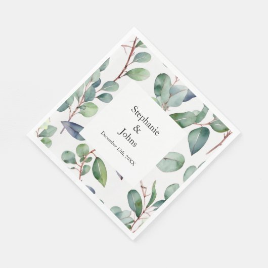 Serviette En Papier Eucalyptus Vert Dusty Bleu Art Simple Mariage (Coin)