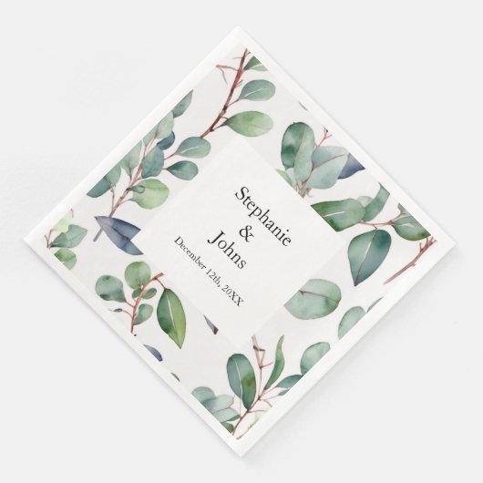 Serviette En Papier Eucalyptus Vert Dusty Bleu Art Simple Mariage (Coin)