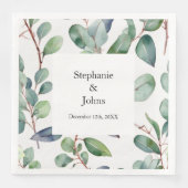 Serviette En Papier Eucalyptus Vert Dusty Bleu Art Simple Mariage (Devant)